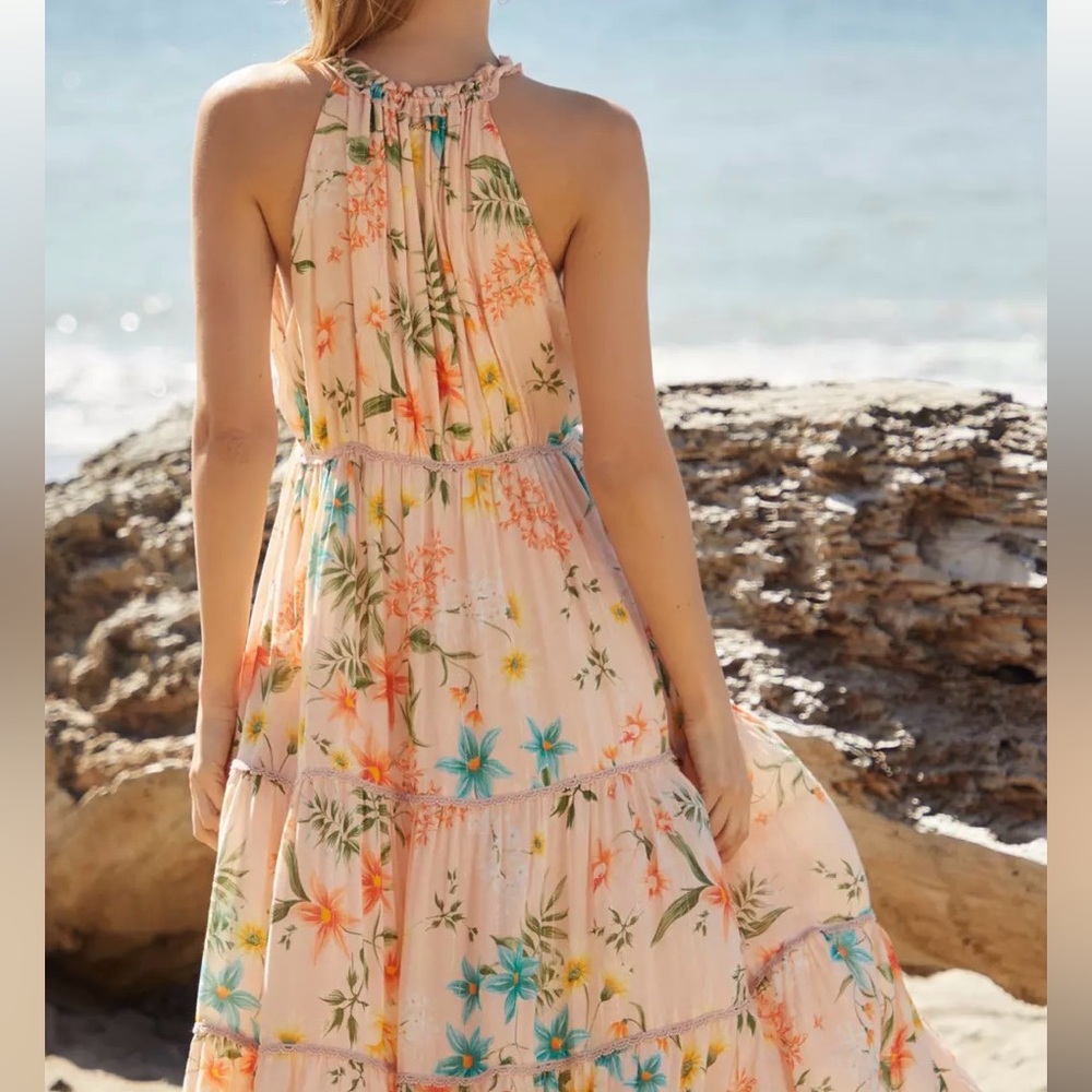 PQ Swim Peach Floral Tiered Maxi Dress with Teal & Orange Accents - Picture 6 of 7